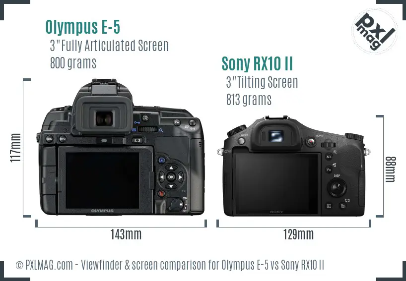 Olympus E-5 vs Sony RX10 II Screen and Viewfinder comparison