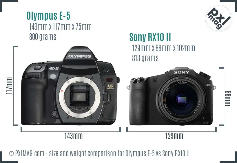 Olympus E-5 vs Sony RX10 II size comparison