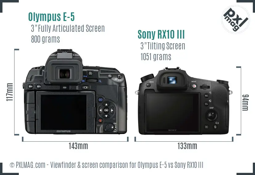 Olympus E-5 vs Sony RX10 III Screen and Viewfinder comparison