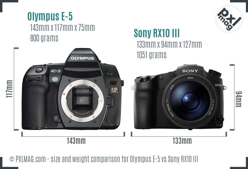 Olympus E-5 vs Sony RX10 III size comparison