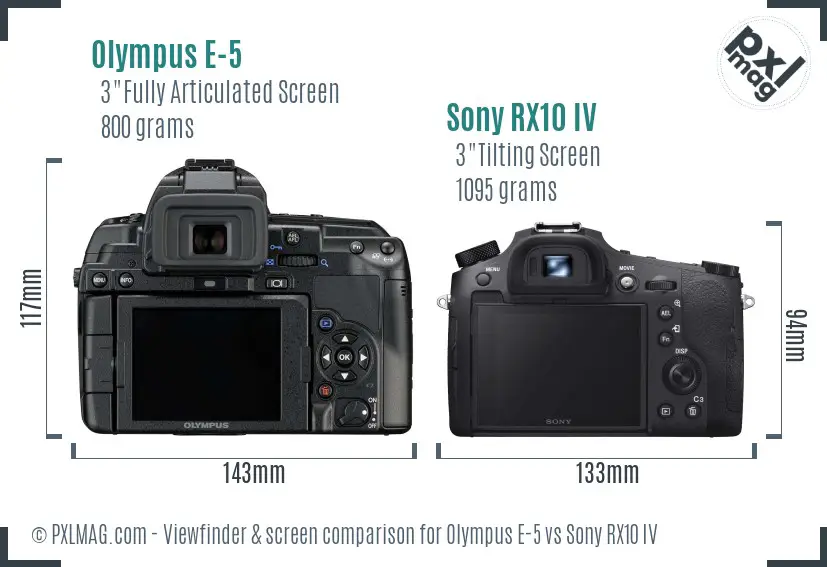 Olympus E-5 vs Sony RX10 IV Screen and Viewfinder comparison