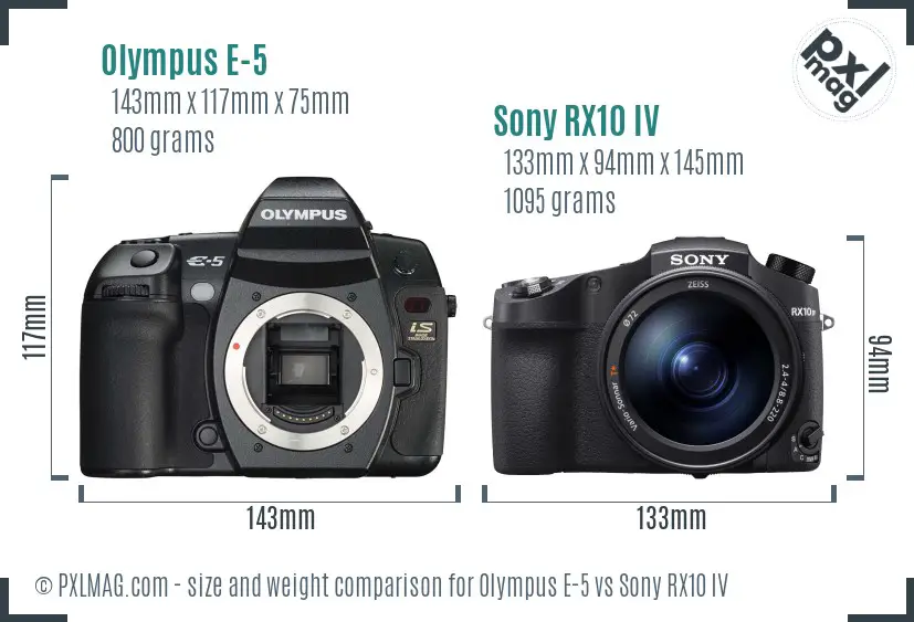 Olympus E-5 vs Sony RX10 IV size comparison