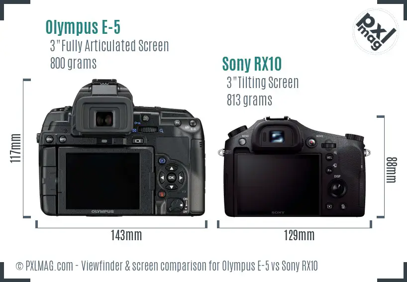 Olympus E-5 vs Sony RX10 Screen and Viewfinder comparison