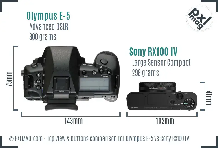 Olympus E-5 vs Sony RX100 IV top view buttons comparison