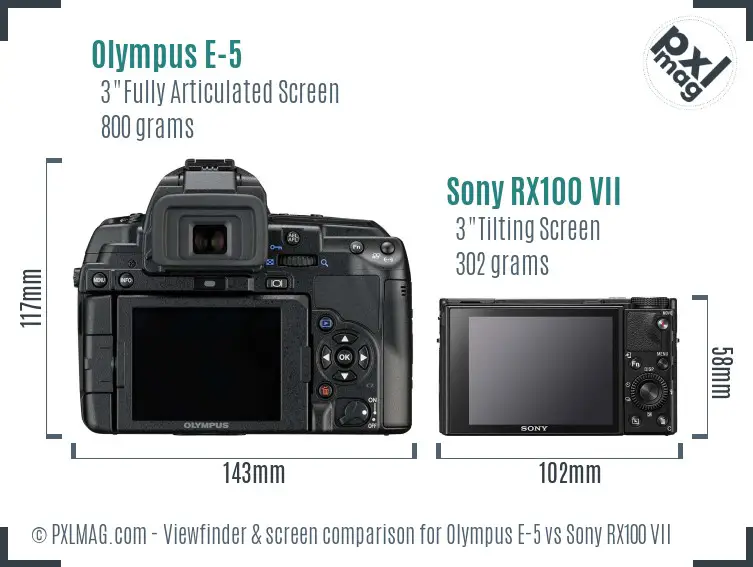 Olympus E-5 vs Sony RX100 VII Screen and Viewfinder comparison