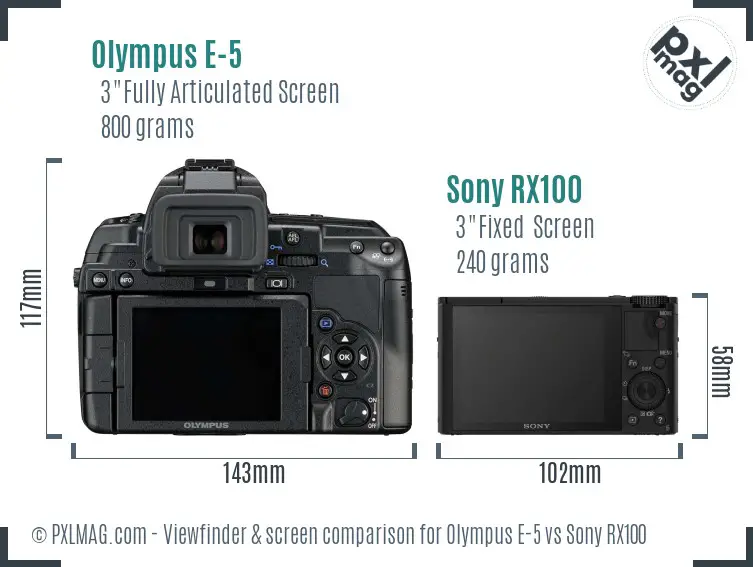 Olympus E-5 vs Sony RX100 Screen and Viewfinder comparison