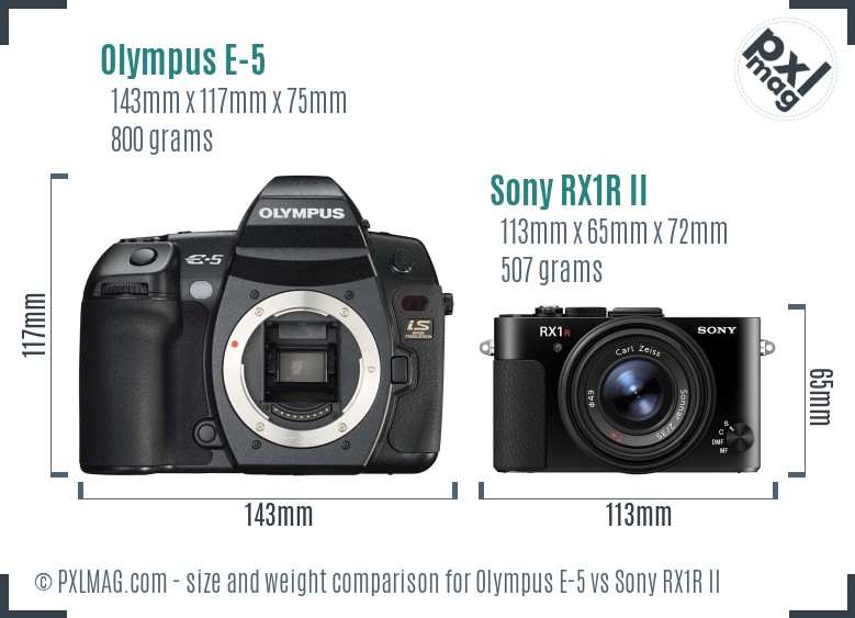 Olympus E-5 vs Sony RX1R II size comparison