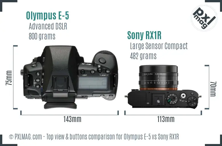 Olympus E-5 vs Sony RX1R top view buttons comparison