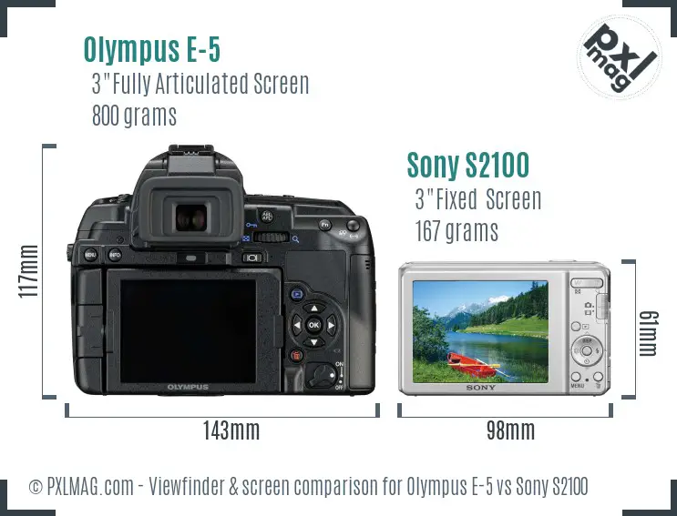 Olympus E-5 vs Sony S2100 Screen and Viewfinder comparison