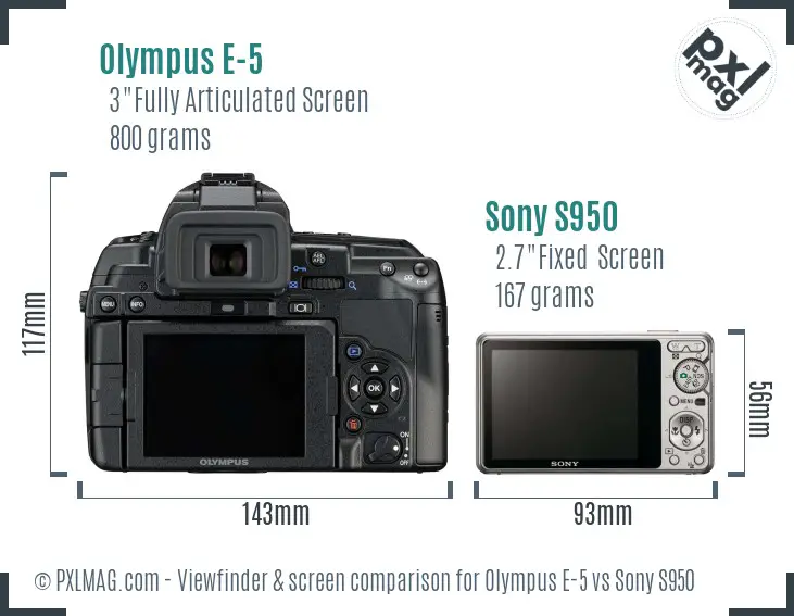 Olympus E-5 vs Sony S950 Screen and Viewfinder comparison