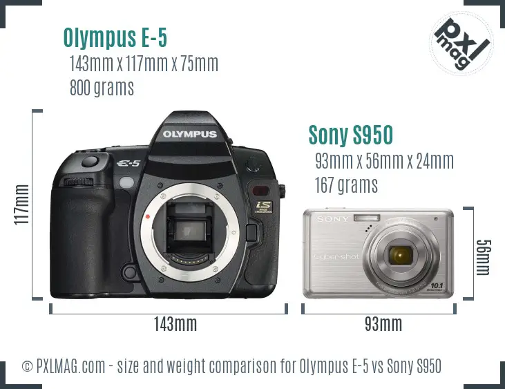 Olympus E-5 vs Sony S950 size comparison