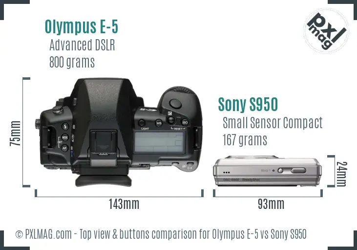Olympus E-5 vs Sony S950 top view buttons comparison