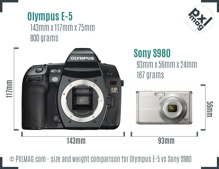 Olympus E-5 vs Sony S980 size comparison
