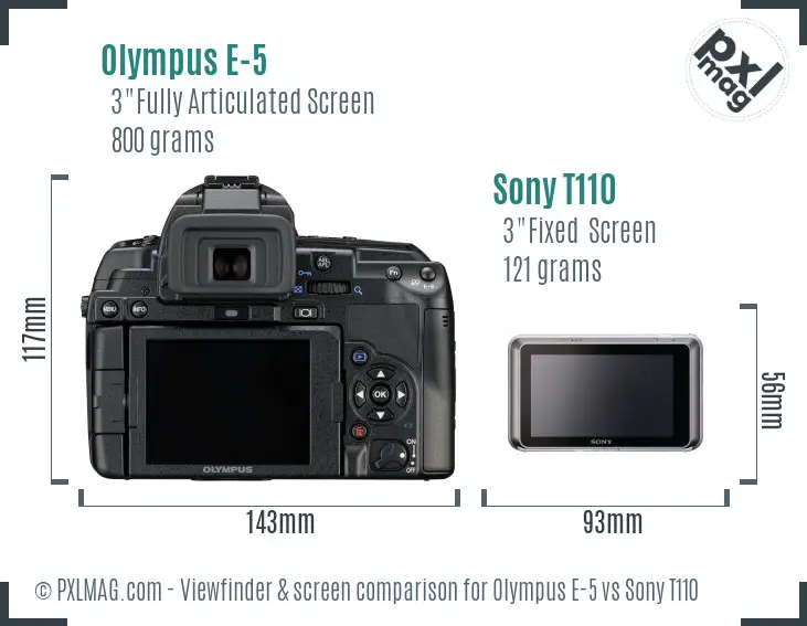 Olympus E-5 vs Sony T110 Screen and Viewfinder comparison