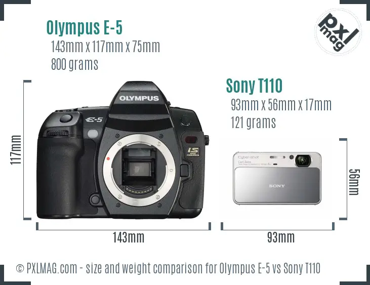 Olympus E-5 vs Sony T110 size comparison