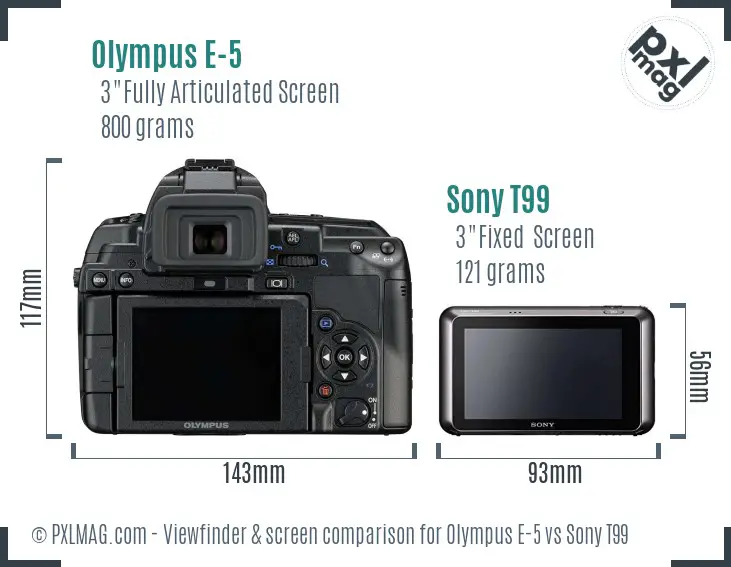 Olympus E-5 vs Sony T99 Screen and Viewfinder comparison Olympus E-5 vs Sony T99 Screen and Viewfinder comparison