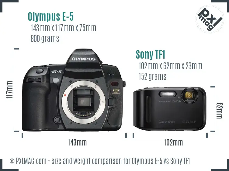 Olympus E-5 vs Sony TF1 size comparison