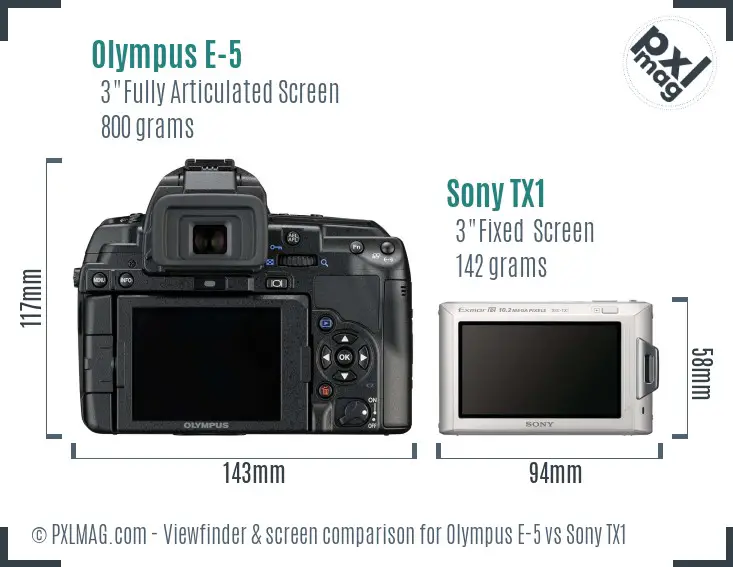 Olympus E-5 vs Sony TX1 Screen and Viewfinder comparison