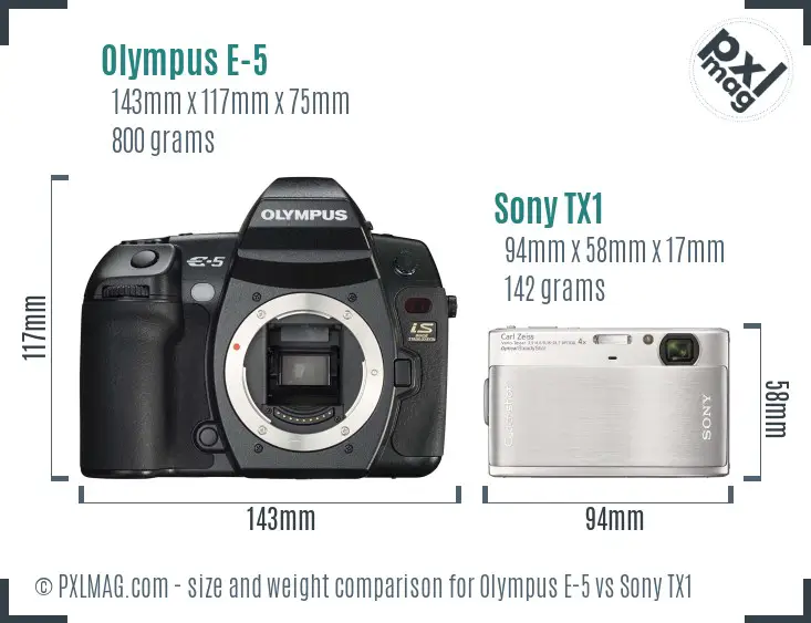 Olympus E-5 vs Sony TX1 size comparison