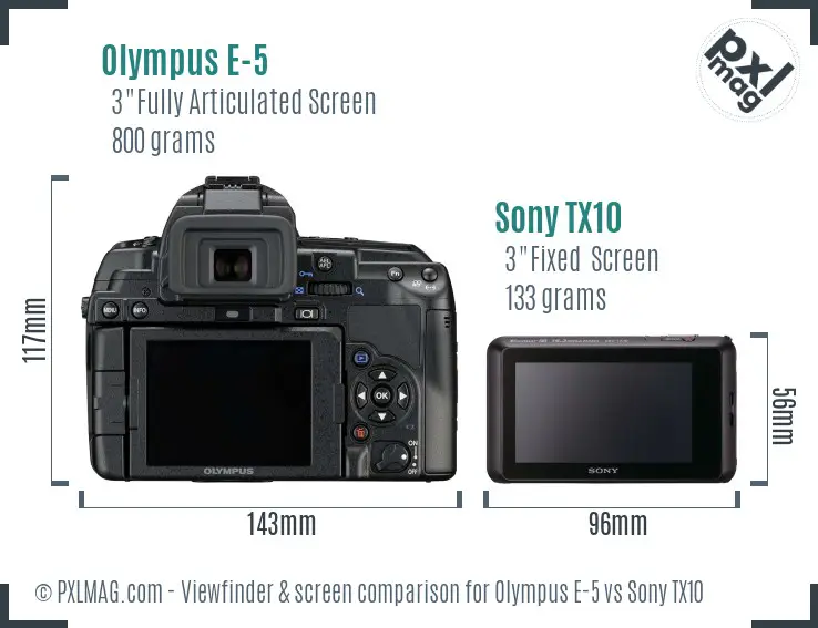 Olympus E-5 vs Sony TX10 Screen and Viewfinder comparison