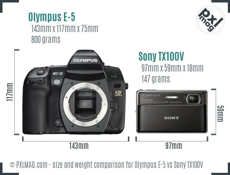 Olympus E-5 vs Sony TX100V size comparison