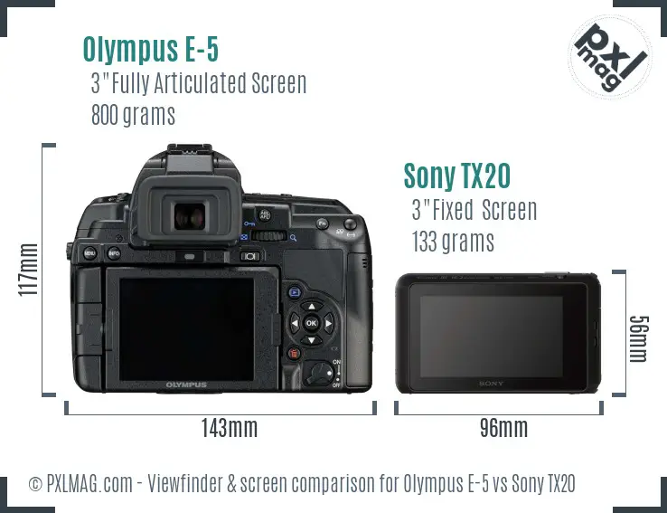 Olympus E-5 vs Sony TX20 Screen and Viewfinder comparison Olympus E-5 vs Sony TX20 Screen and Viewfinder comparison