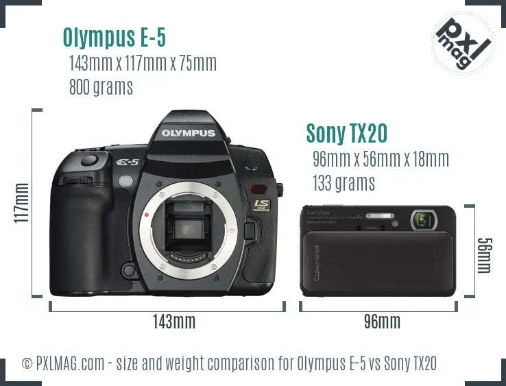Olympus E-5 vs Sony TX20 size comparison Olympus E-5 vs Sony TX20 size comparison