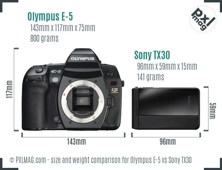 Olympus E-5 vs Sony TX30 size comparison