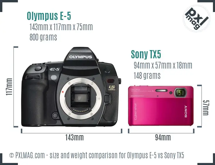 Olympus E-5 vs Sony TX5 size comparison