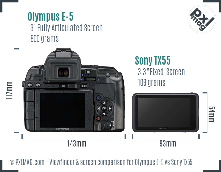 Olympus E-5 vs Sony TX55 Screen and Viewfinder comparison