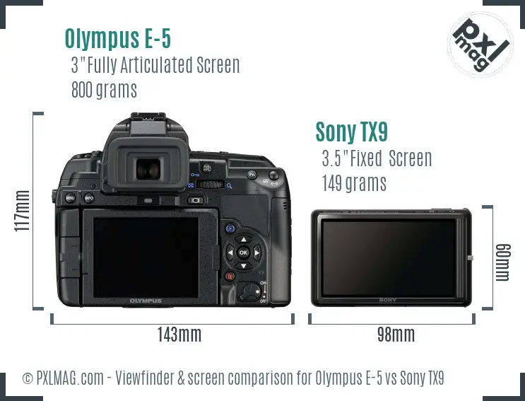 Olympus E-5 vs Sony TX9 Screen and Viewfinder comparison