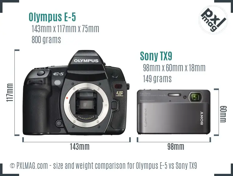 Olympus E-5 vs Sony TX9 size comparison