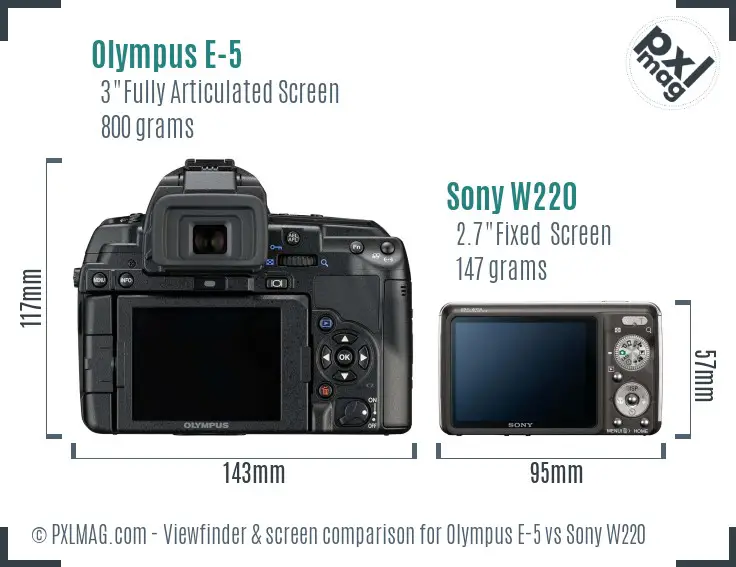 Olympus E-5 vs Sony W220 Screen and Viewfinder comparison