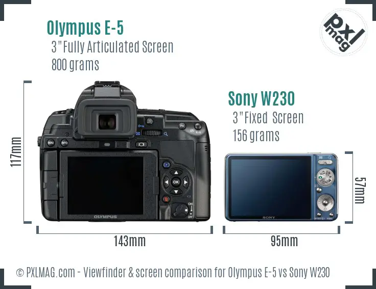 Olympus E-5 vs Sony W230 Screen and Viewfinder comparison