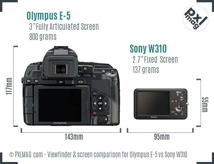 Olympus E-5 vs Sony W310 Screen and Viewfinder comparison
