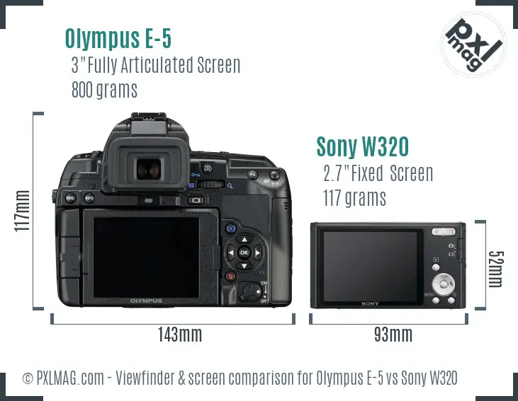 Olympus E-5 vs Sony W320 Screen and Viewfinder comparison