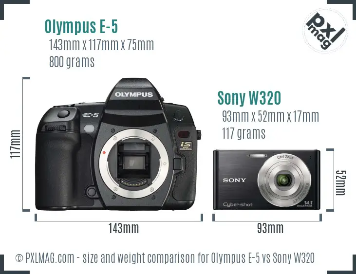 Olympus E-5 vs Sony W320 size comparison