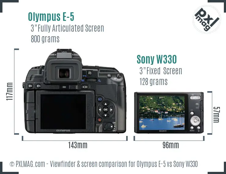 Olympus E-5 vs Sony W330 Screen and Viewfinder comparison
