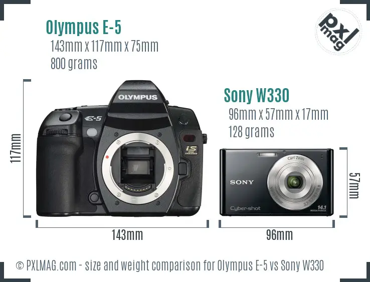 Olympus E-5 vs Sony W330 size comparison