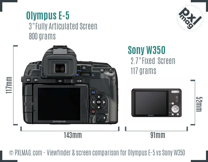 Olympus E-5 vs Sony W350 Screen and Viewfinder comparison