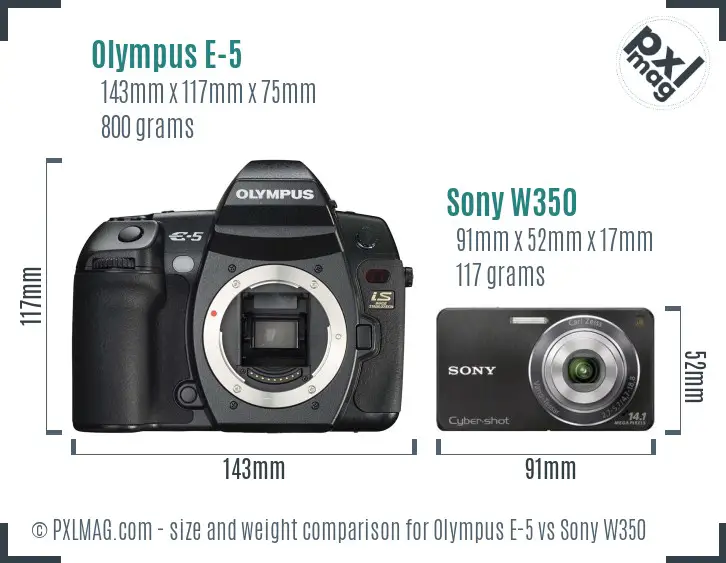 Olympus E-5 vs Sony W350 size comparison