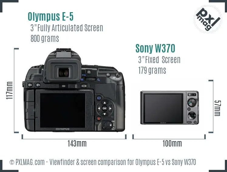 Olympus E-5 vs Sony W370 Screen and Viewfinder comparison