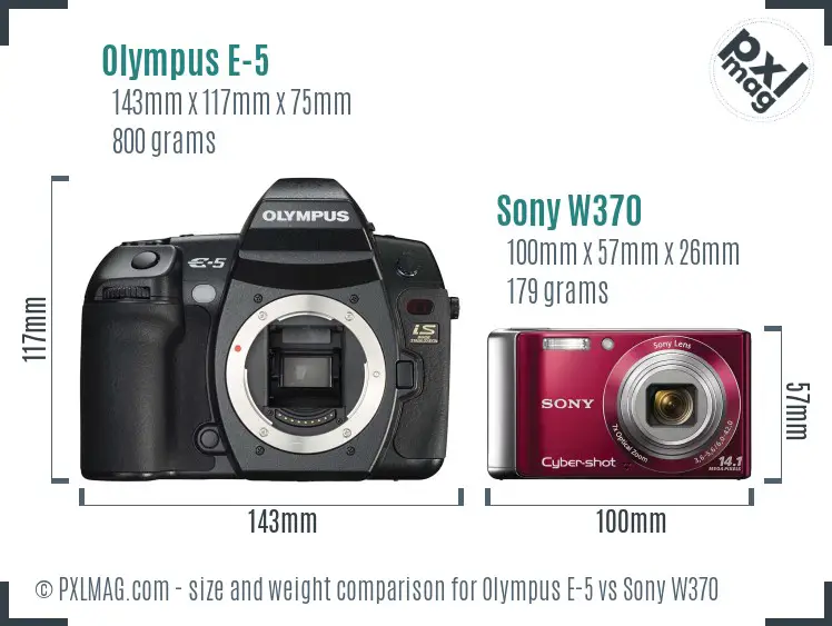 Olympus E-5 vs Sony W370 size comparison