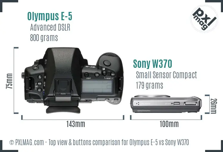 Olympus E-5 vs Sony W370 top view buttons comparison