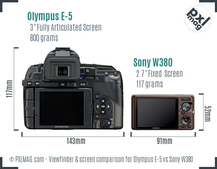 Olympus E-5 vs Sony W380 Screen and Viewfinder comparison