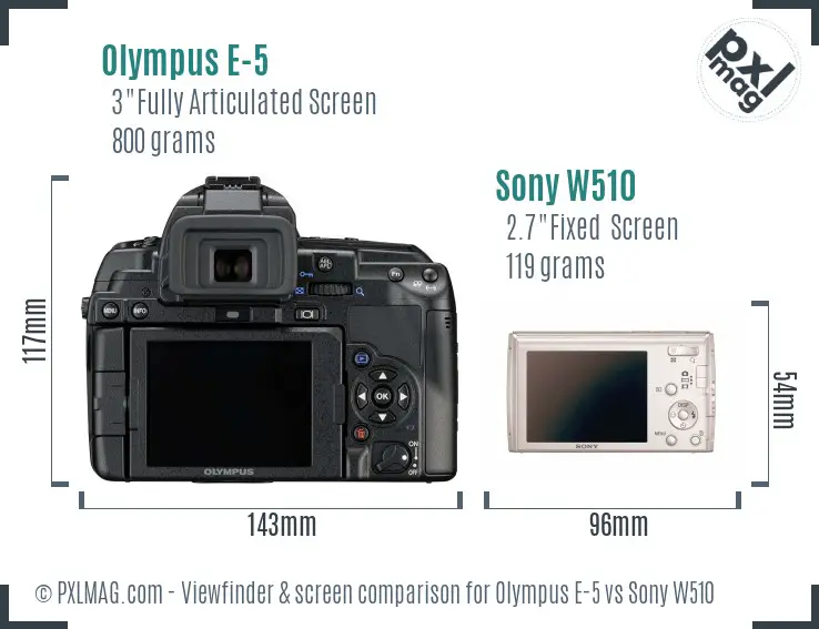 Olympus E-5 vs Sony W510 Screen and Viewfinder comparison