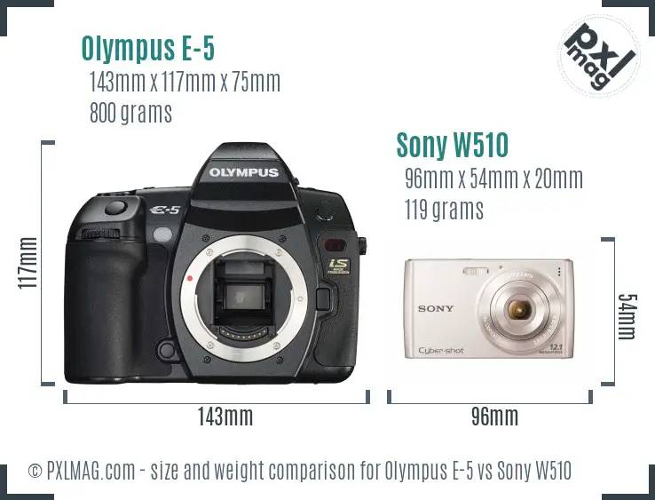 Olympus E-5 vs Sony W510 size comparison