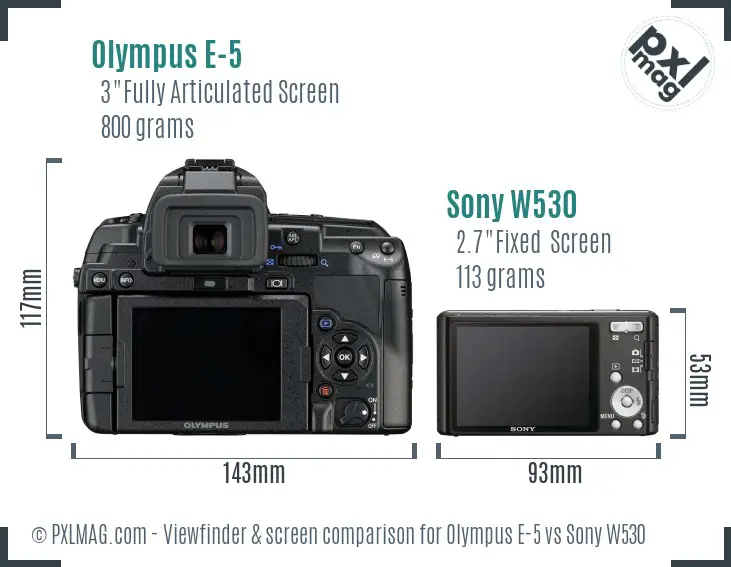 Olympus E-5 vs Sony W530 Screen and Viewfinder comparison