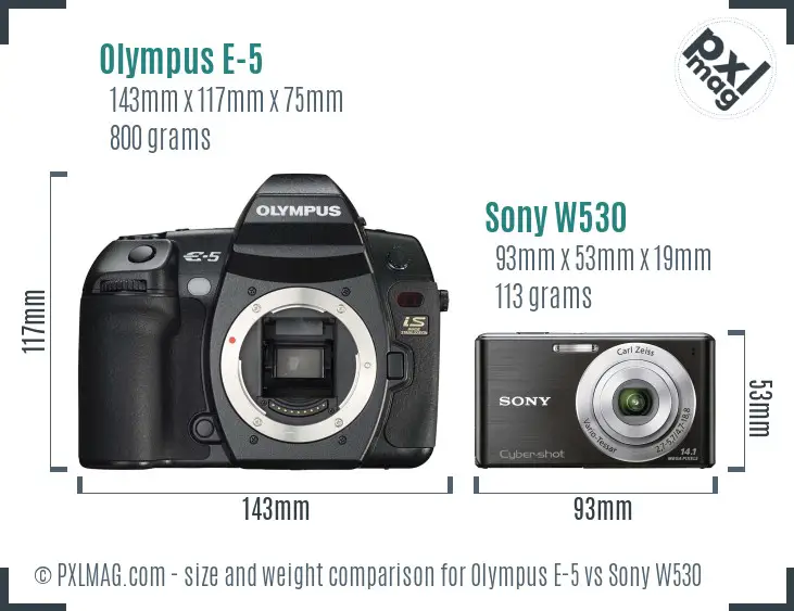 Olympus E-5 vs Sony W530 size comparison