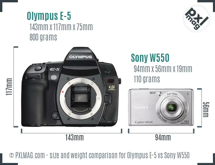 Olympus E-5 vs Sony W550 size comparison